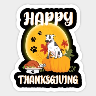 Bull Terrier Seeing Turkey Dish Happy Halloween Thanksgiving Merry Christmas Day Sticker